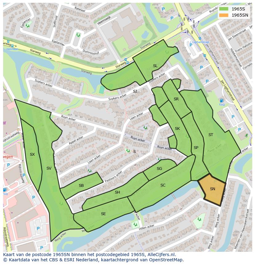Afbeelding van het postcodegebied 1965 SN op de kaart.