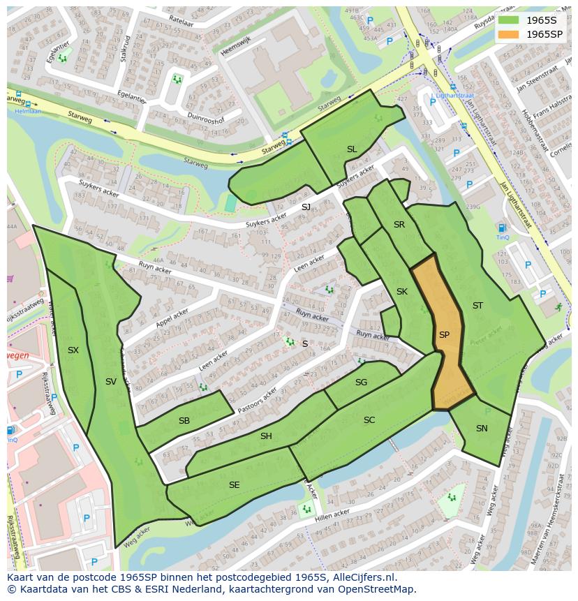 Afbeelding van het postcodegebied 1965 SP op de kaart.