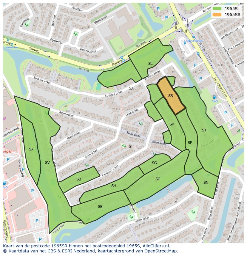 Afbeelding van het postcodegebied 1965 SR op de kaart.