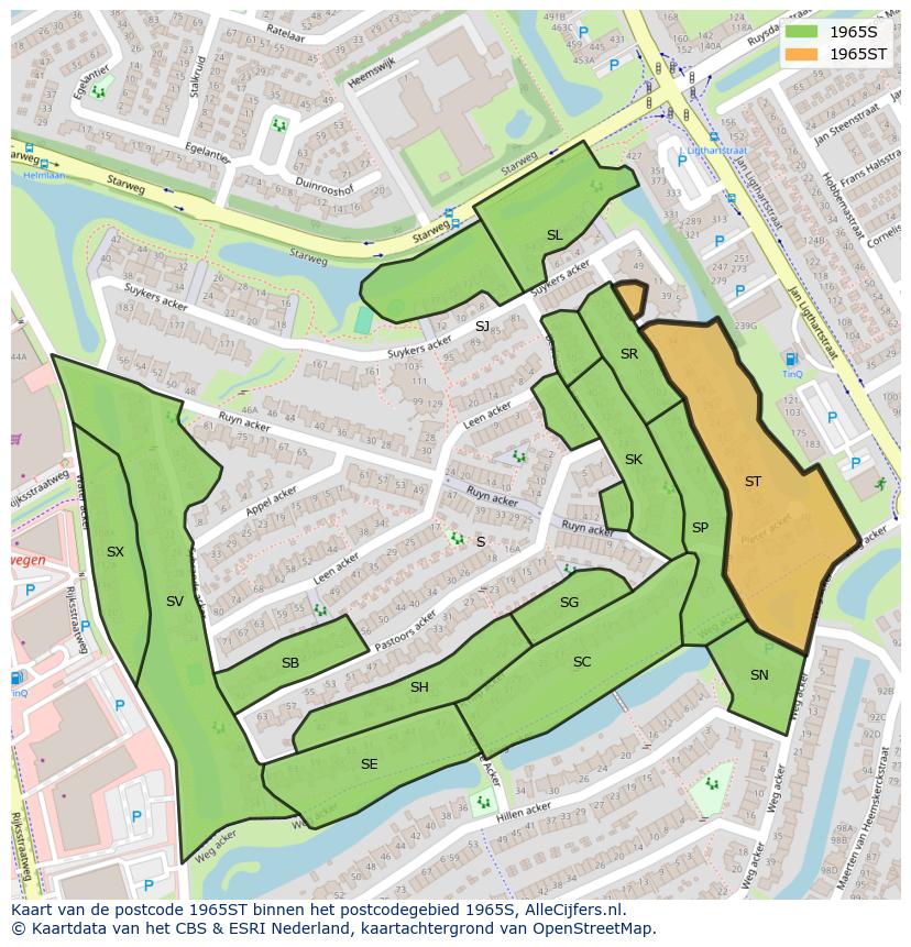 Afbeelding van het postcodegebied 1965 ST op de kaart.