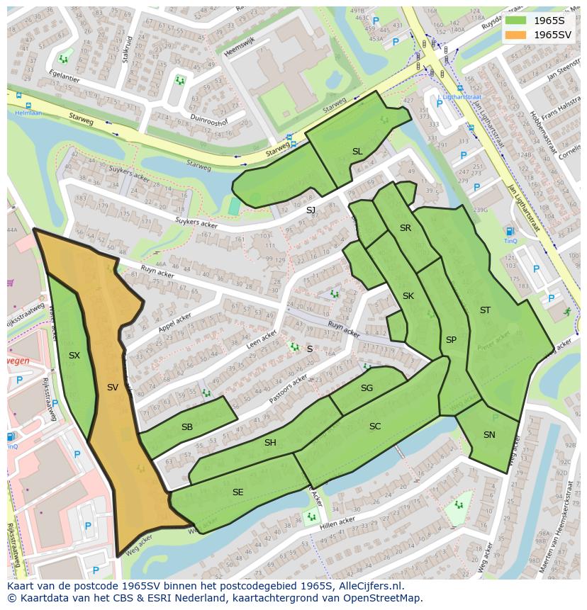 Afbeelding van het postcodegebied 1965 SV op de kaart.