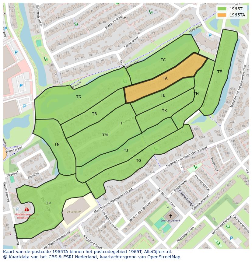 Afbeelding van het postcodegebied 1965 TA op de kaart.
