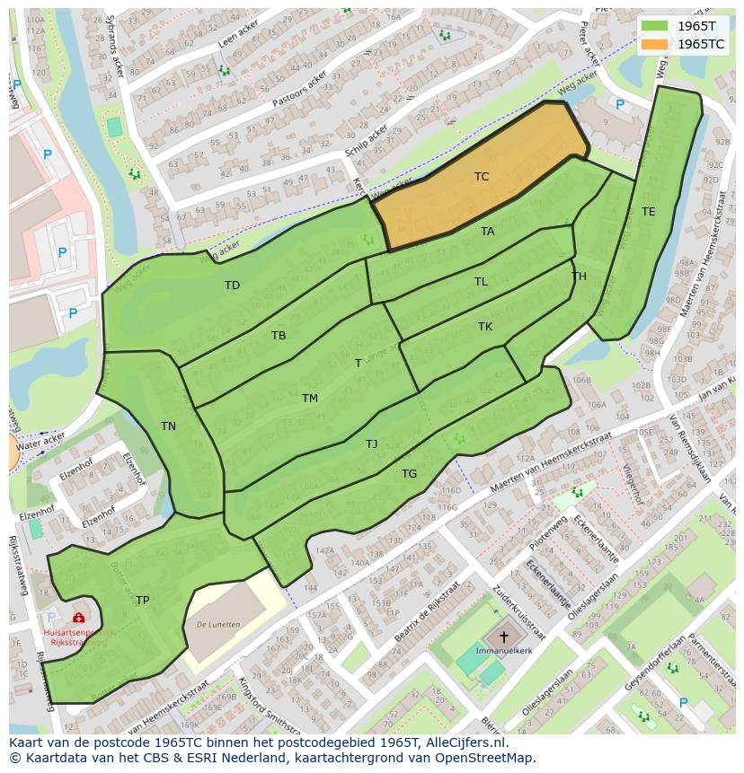 Afbeelding van het postcodegebied 1965 TC op de kaart.
