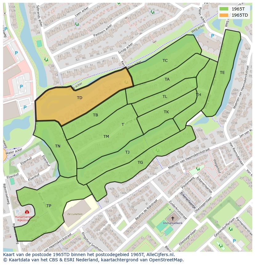 Afbeelding van het postcodegebied 1965 TD op de kaart.