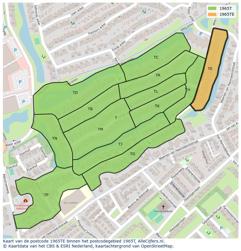 Afbeelding van het postcodegebied 1965 TE op de kaart.
