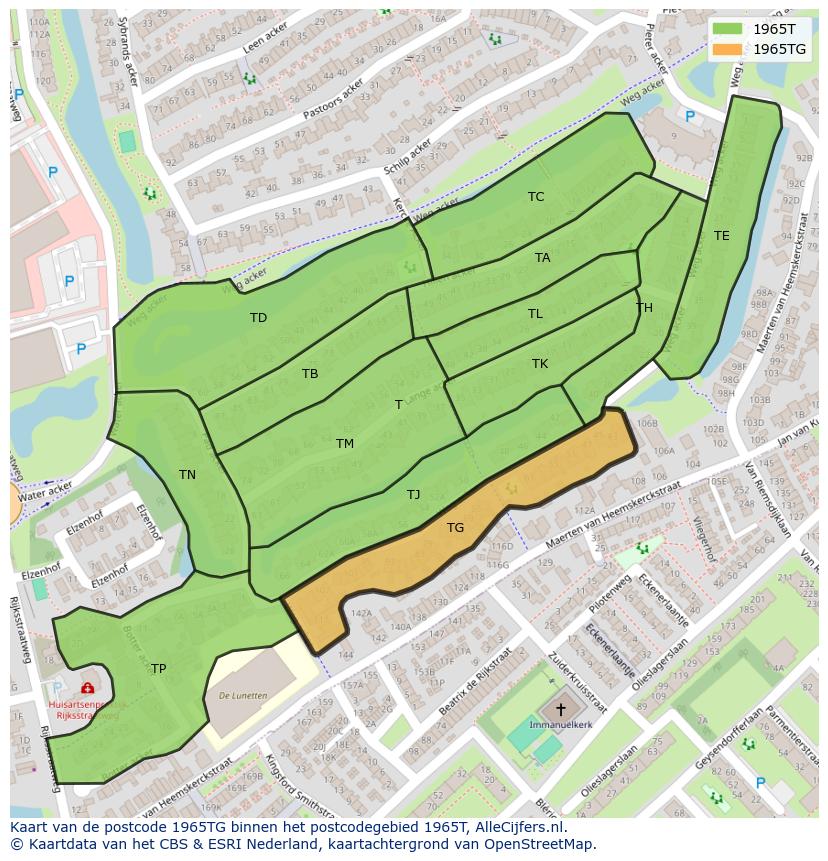 Afbeelding van het postcodegebied 1965 TG op de kaart.
