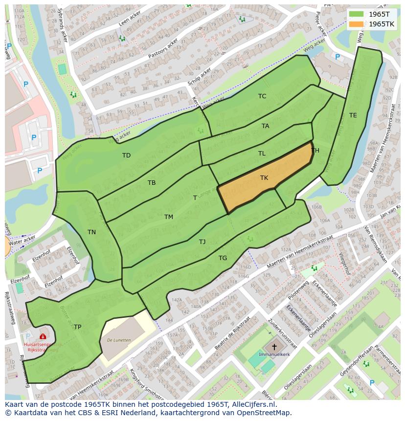 Afbeelding van het postcodegebied 1965 TK op de kaart.