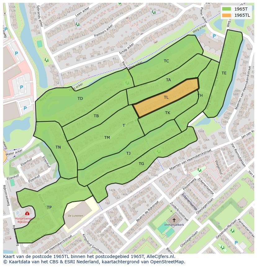 Afbeelding van het postcodegebied 1965 TL op de kaart.
