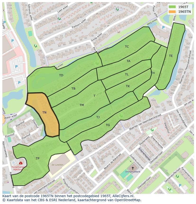 Afbeelding van het postcodegebied 1965 TN op de kaart.