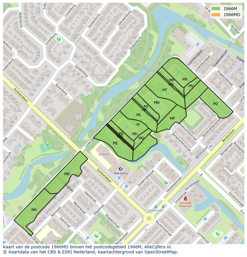 Afbeelding van het postcodegebied 1966 MD op de kaart.