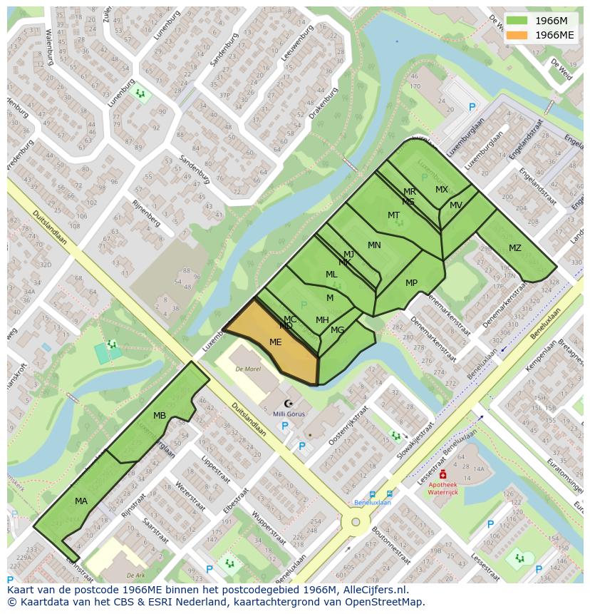 Afbeelding van het postcodegebied 1966 ME op de kaart.