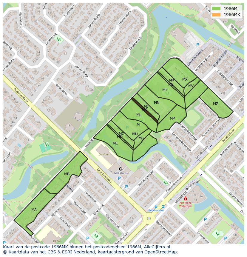 Afbeelding van het postcodegebied 1966 MK op de kaart.