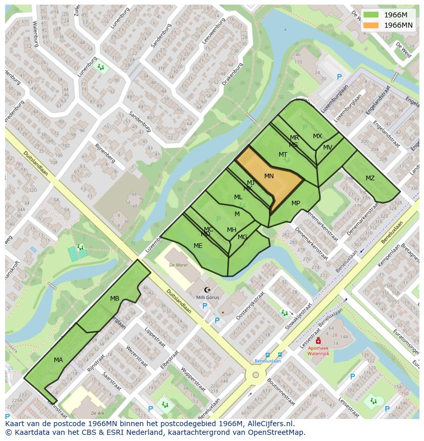Afbeelding van het postcodegebied 1966 MN op de kaart.