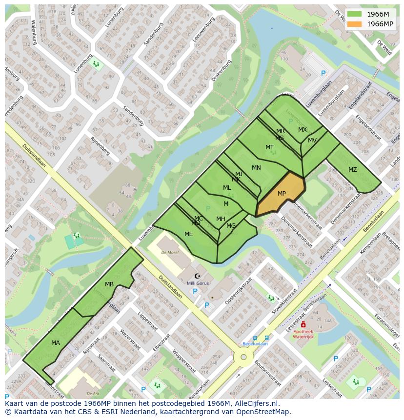 Afbeelding van het postcodegebied 1966 MP op de kaart.