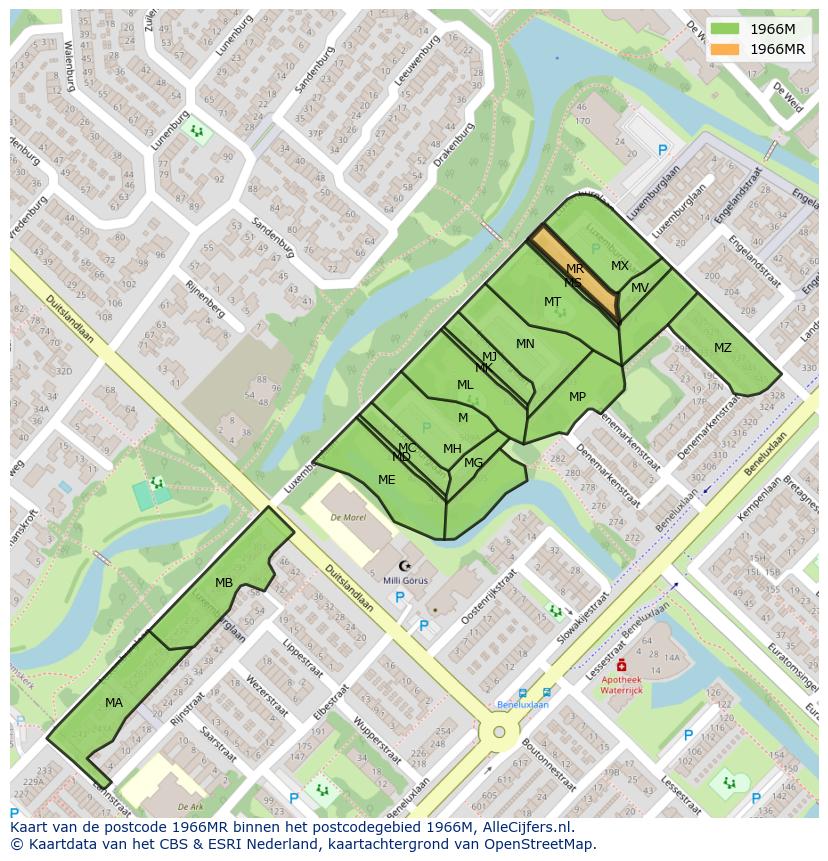 Afbeelding van het postcodegebied 1966 MR op de kaart.