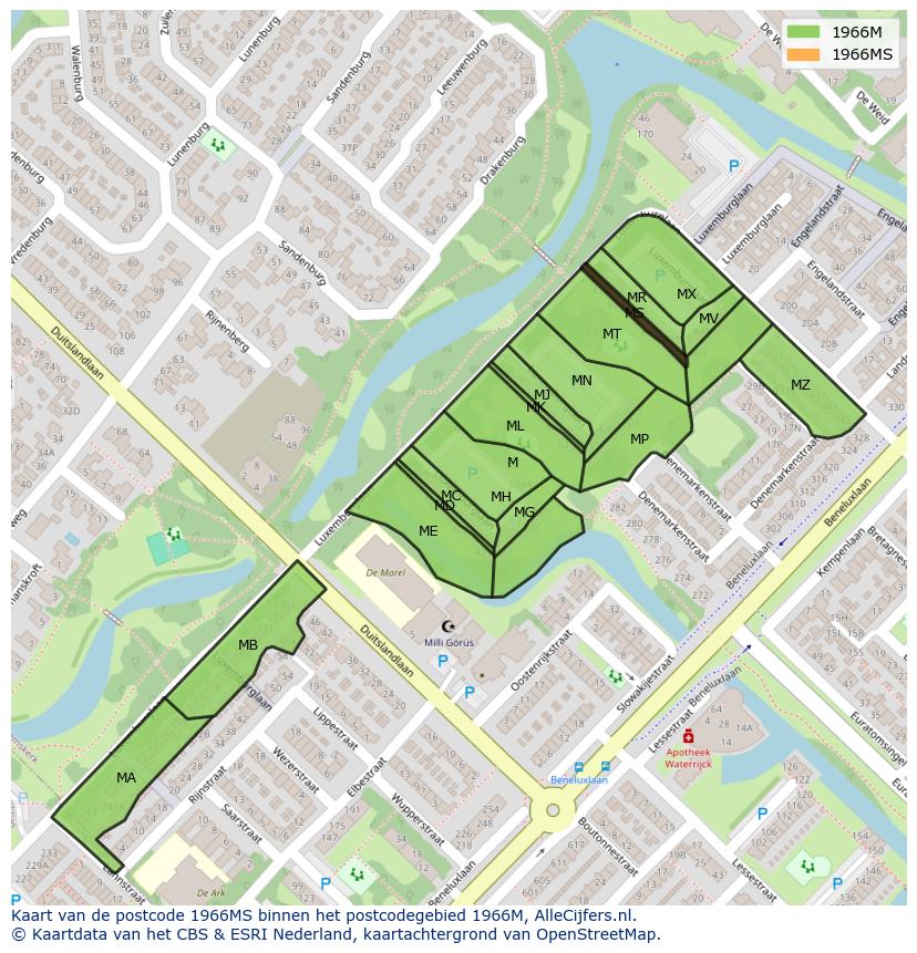 Afbeelding van het postcodegebied 1966 MS op de kaart.