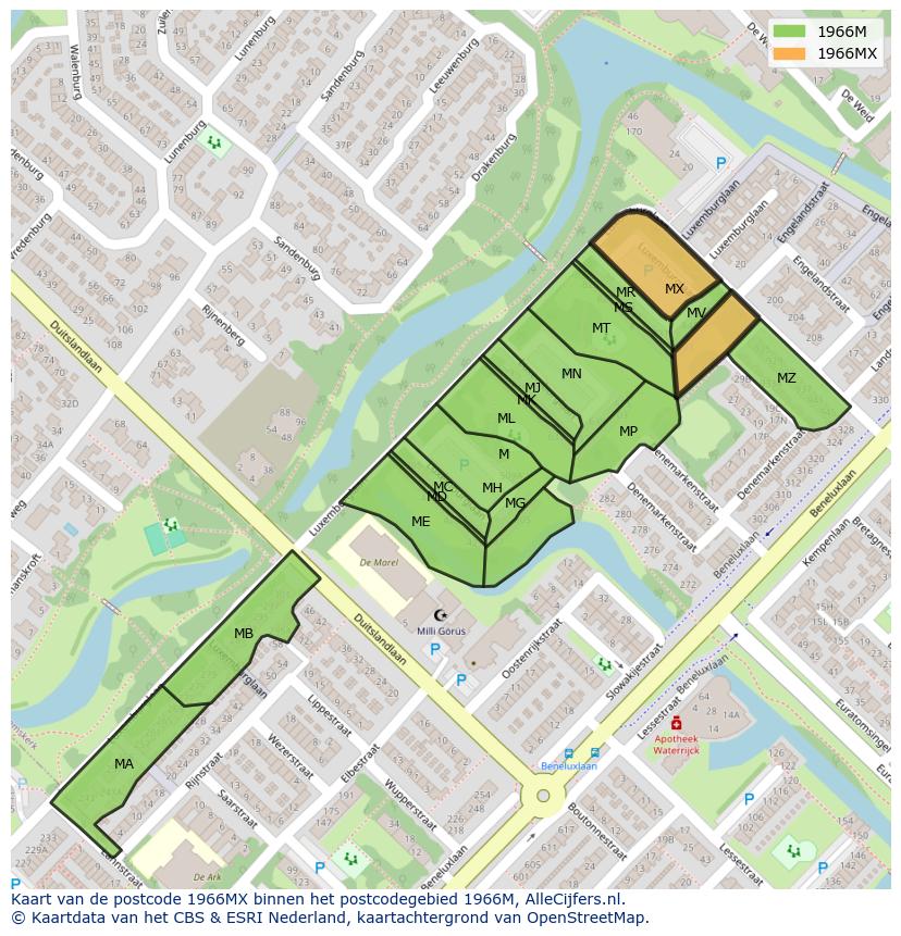Afbeelding van het postcodegebied 1966 MX op de kaart.