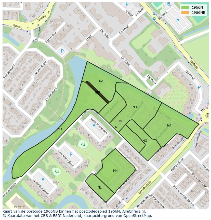 Afbeelding van het postcodegebied 1966 NB op de kaart.