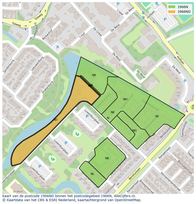 Afbeelding van het postcodegebied 1966 ND op de kaart.