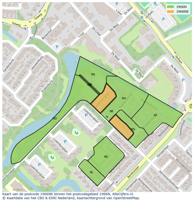 Afbeelding van het postcodegebied 1966 NE op de kaart.
