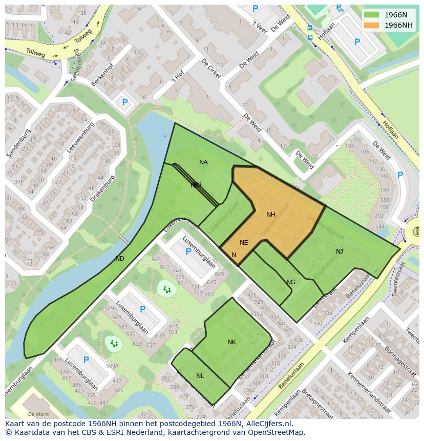 Afbeelding van het postcodegebied 1966 NH op de kaart.