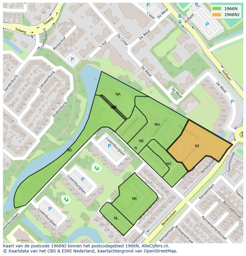 Afbeelding van het postcodegebied 1966 NJ op de kaart.