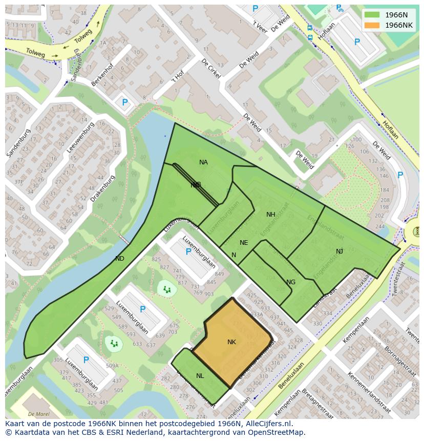 Afbeelding van het postcodegebied 1966 NK op de kaart.