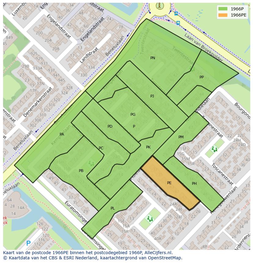 Afbeelding van het postcodegebied 1966 PE op de kaart.