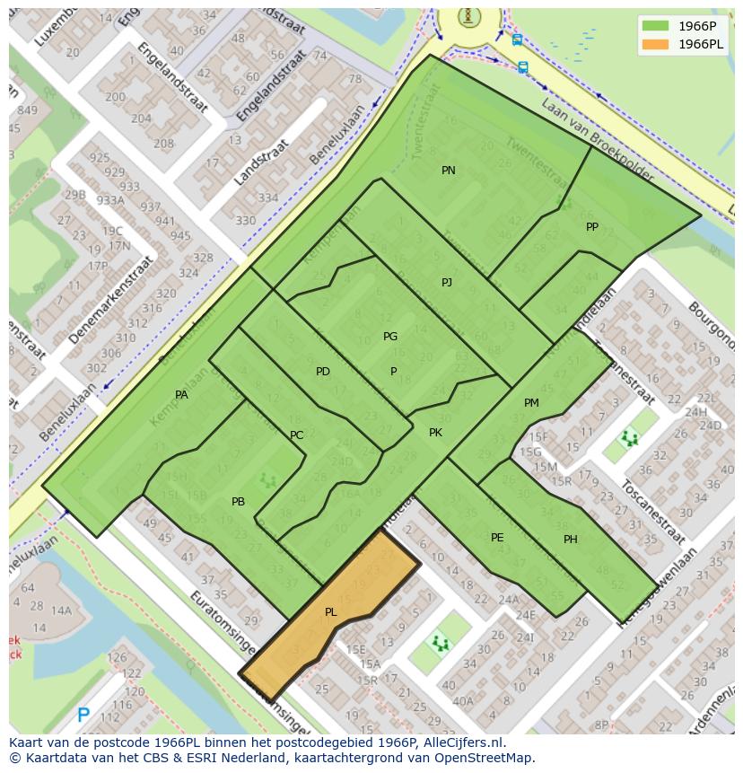 Afbeelding van het postcodegebied 1966 PL op de kaart.