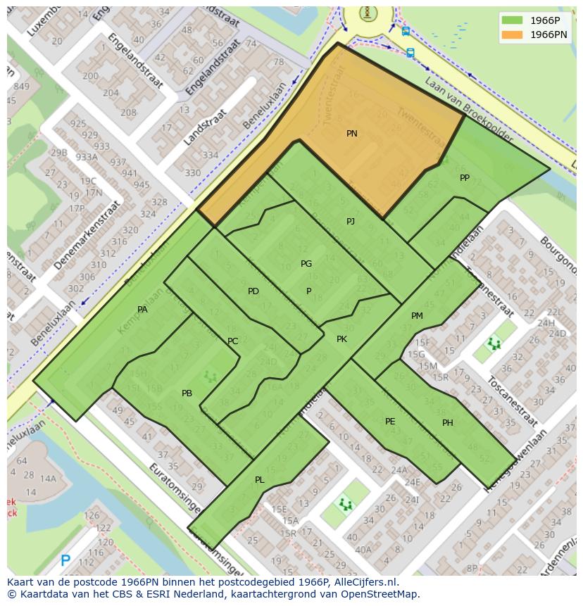 Afbeelding van het postcodegebied 1966 PN op de kaart.