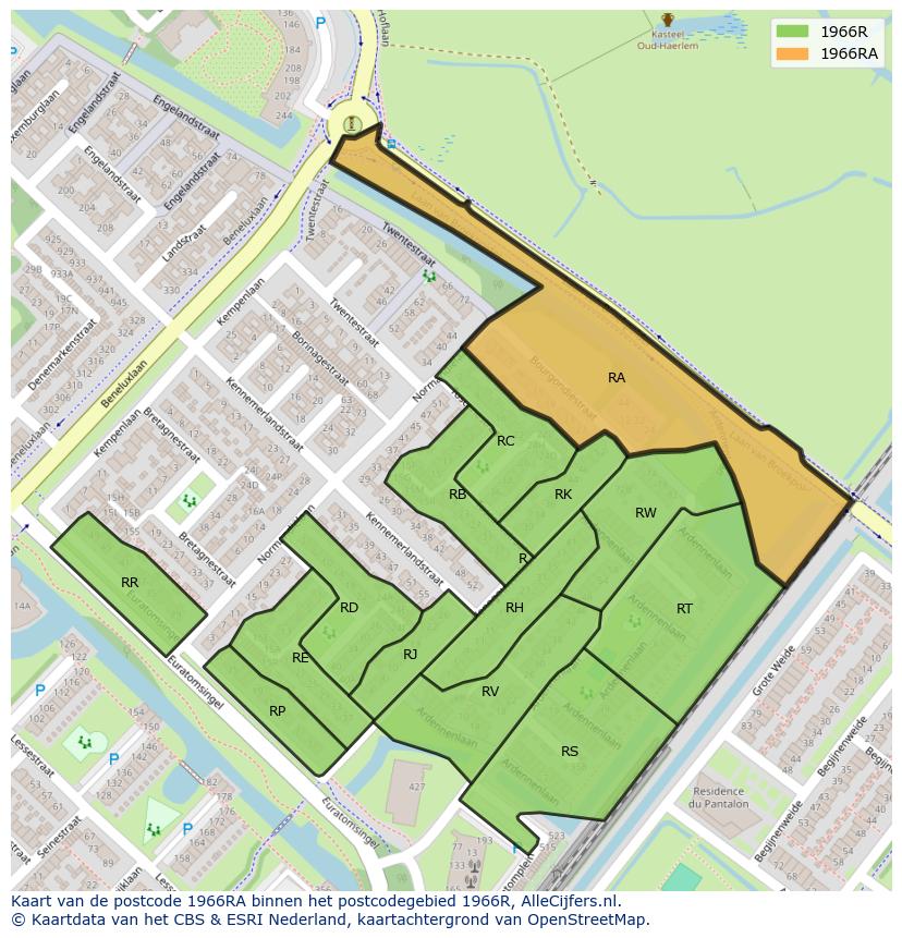 Afbeelding van het postcodegebied 1966 RA op de kaart.