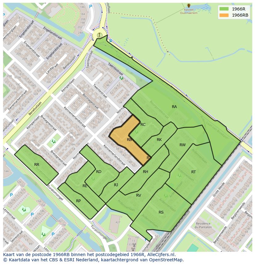 Afbeelding van het postcodegebied 1966 RB op de kaart.