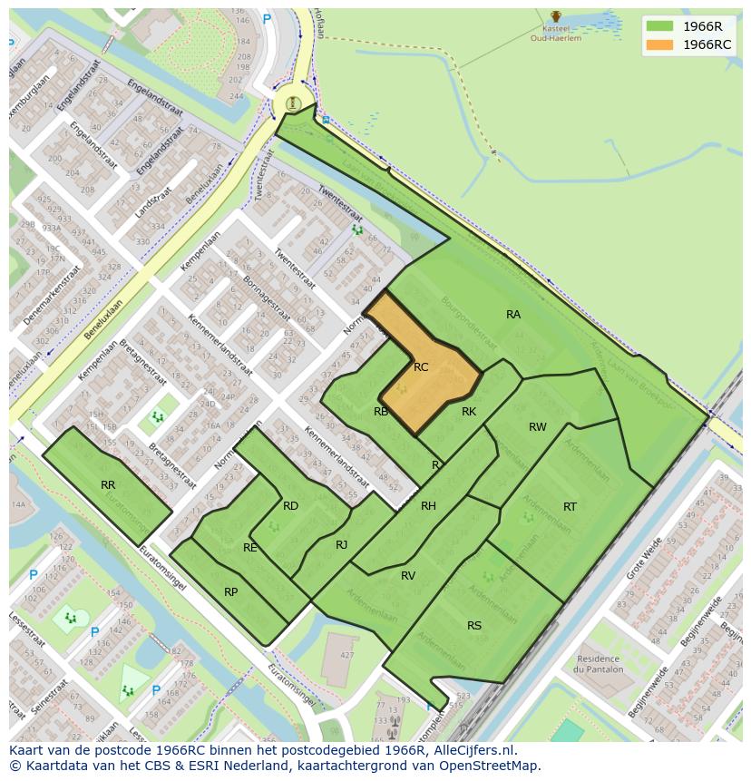 Afbeelding van het postcodegebied 1966 RC op de kaart.