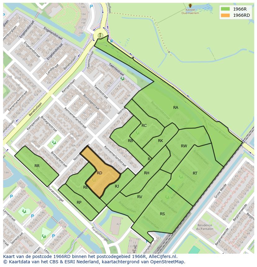 Afbeelding van het postcodegebied 1966 RD op de kaart.
