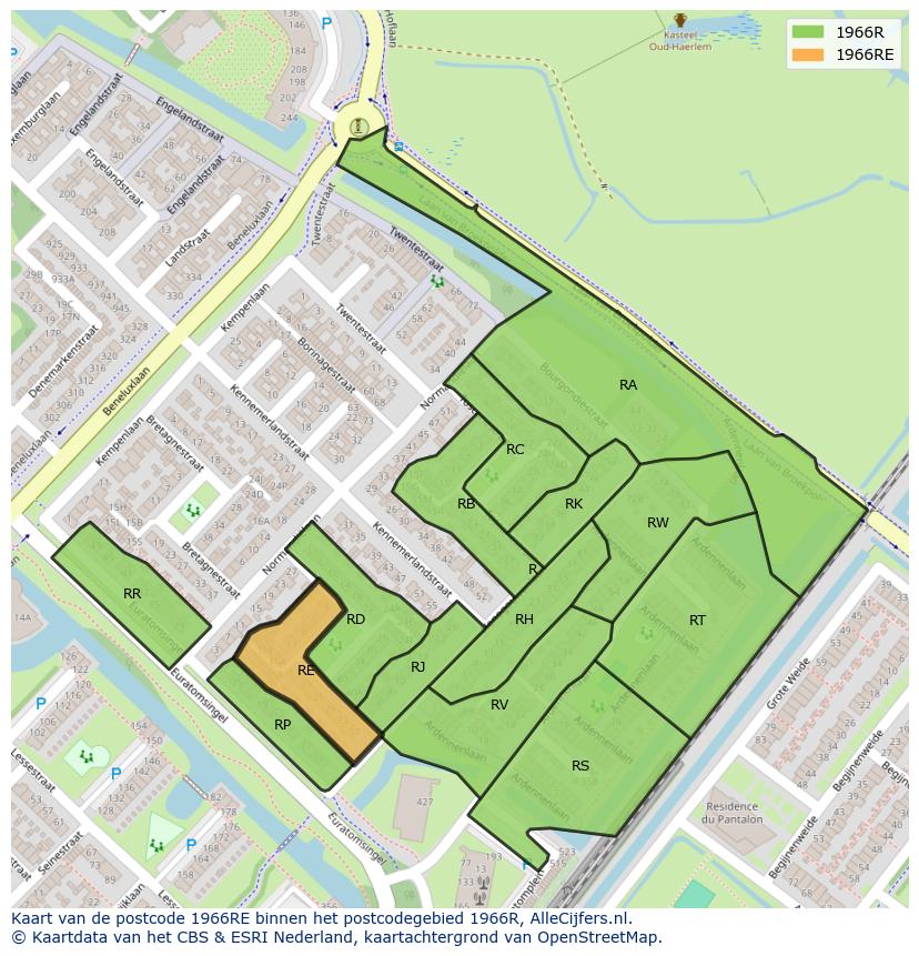 Afbeelding van het postcodegebied 1966 RE op de kaart.