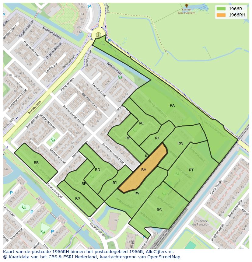 Afbeelding van het postcodegebied 1966 RH op de kaart.