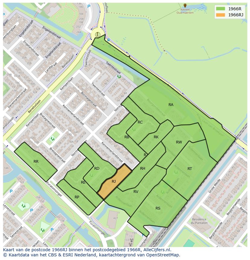 Afbeelding van het postcodegebied 1966 RJ op de kaart.