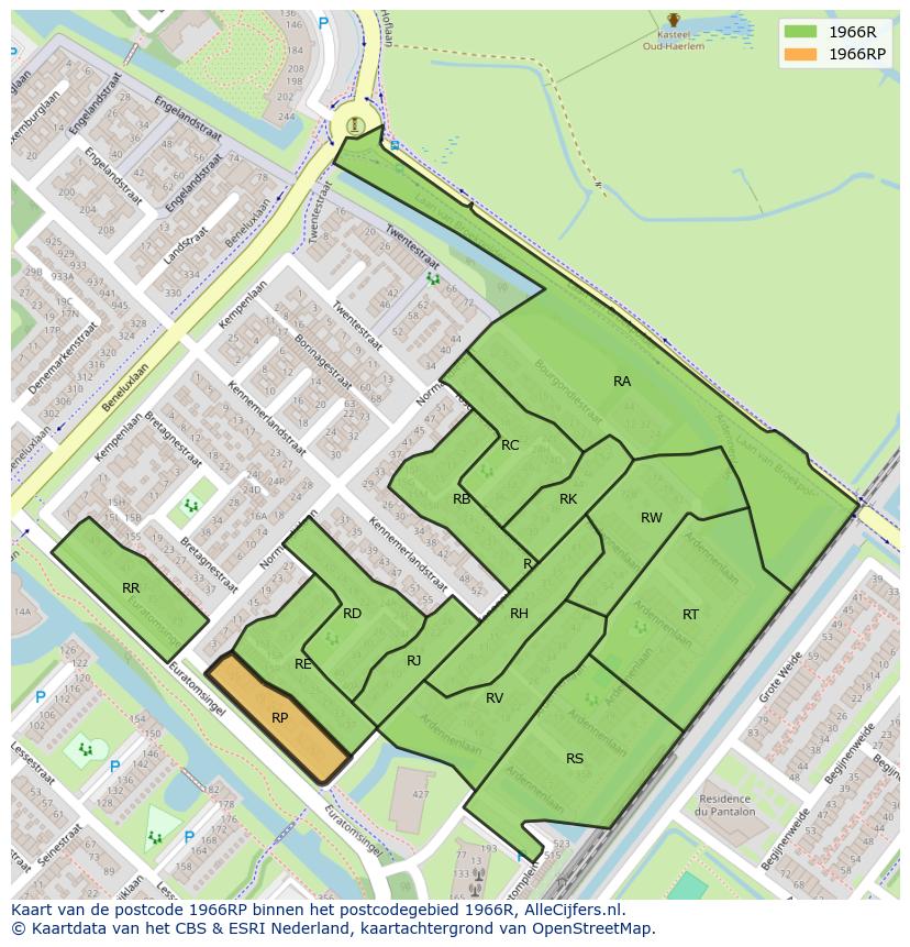 Afbeelding van het postcodegebied 1966 RP op de kaart.