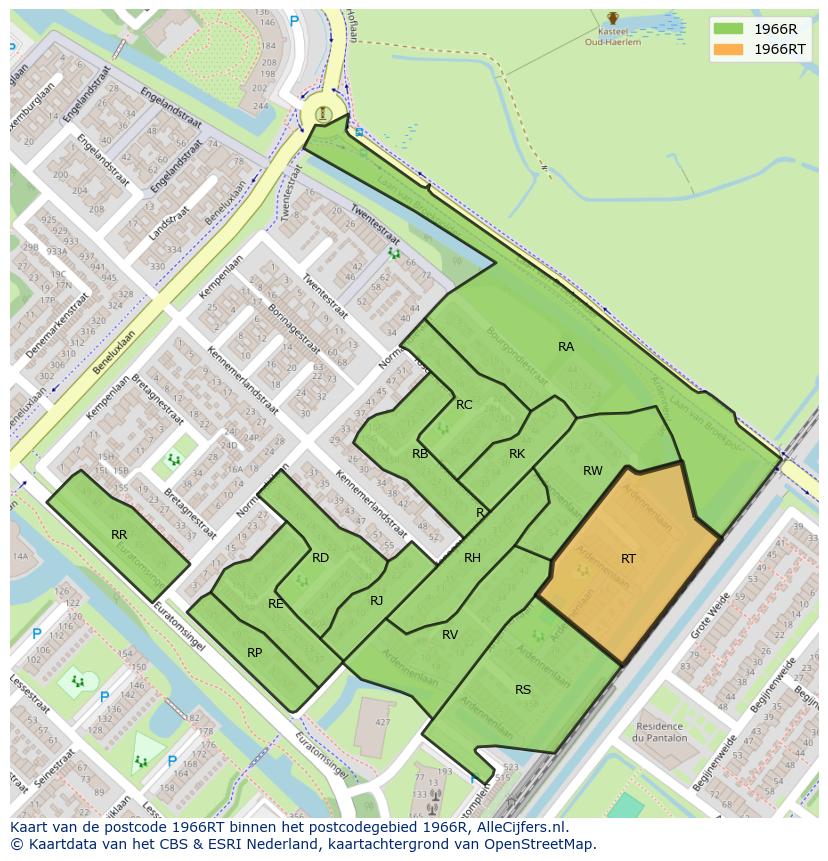 Afbeelding van het postcodegebied 1966 RT op de kaart.