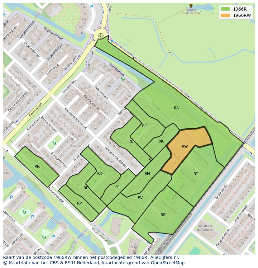 Afbeelding van het postcodegebied 1966 RW op de kaart.
