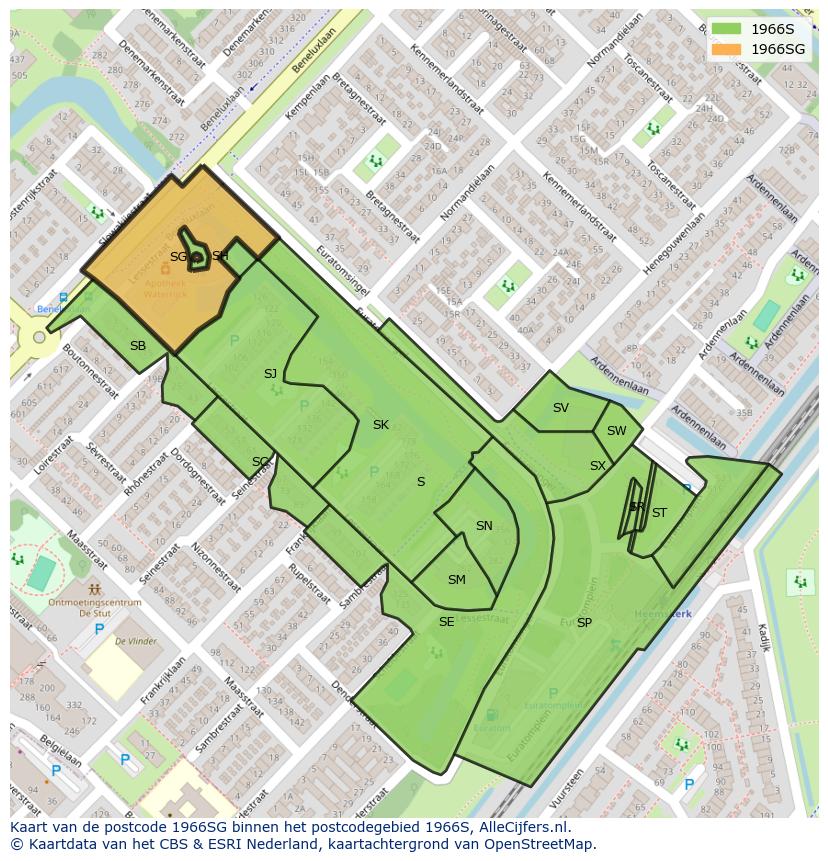 Afbeelding van het postcodegebied 1966 SG op de kaart.