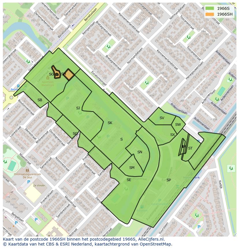 Afbeelding van het postcodegebied 1966 SH op de kaart.