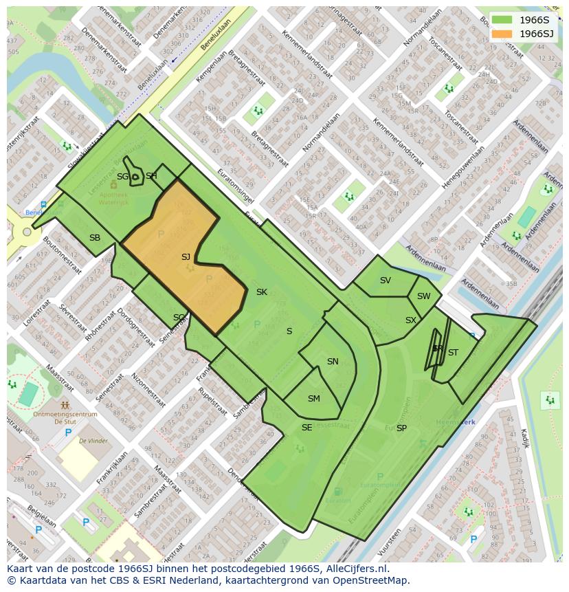 Afbeelding van het postcodegebied 1966 SJ op de kaart.