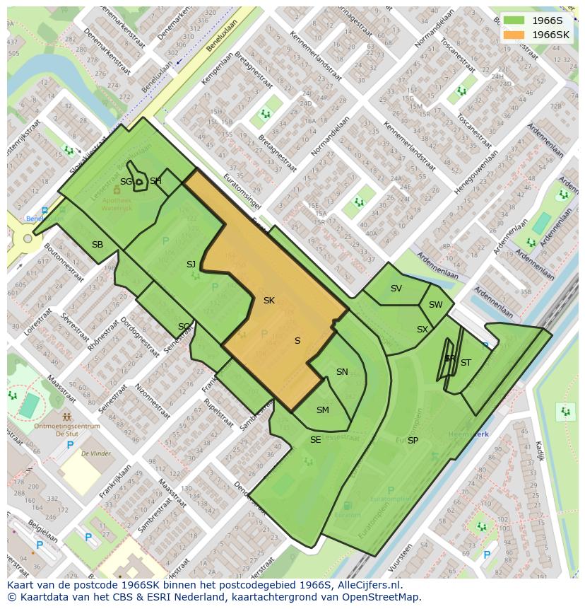 Afbeelding van het postcodegebied 1966 SK op de kaart.