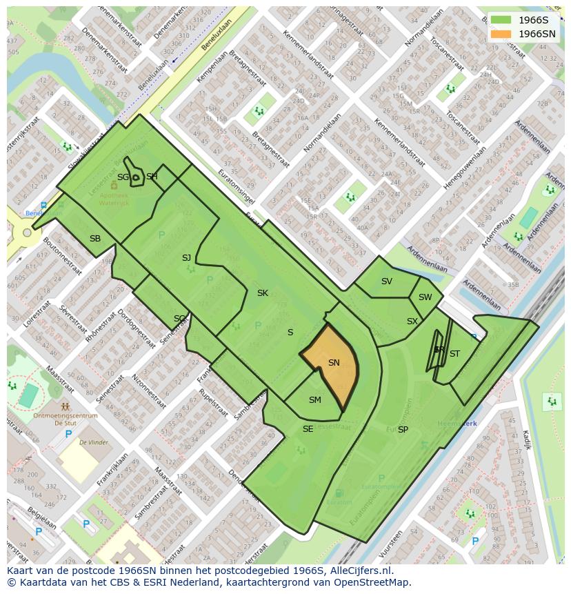 Afbeelding van het postcodegebied 1966 SN op de kaart.
