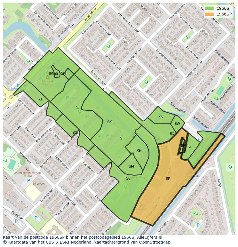 Afbeelding van het postcodegebied 1966 SP op de kaart.