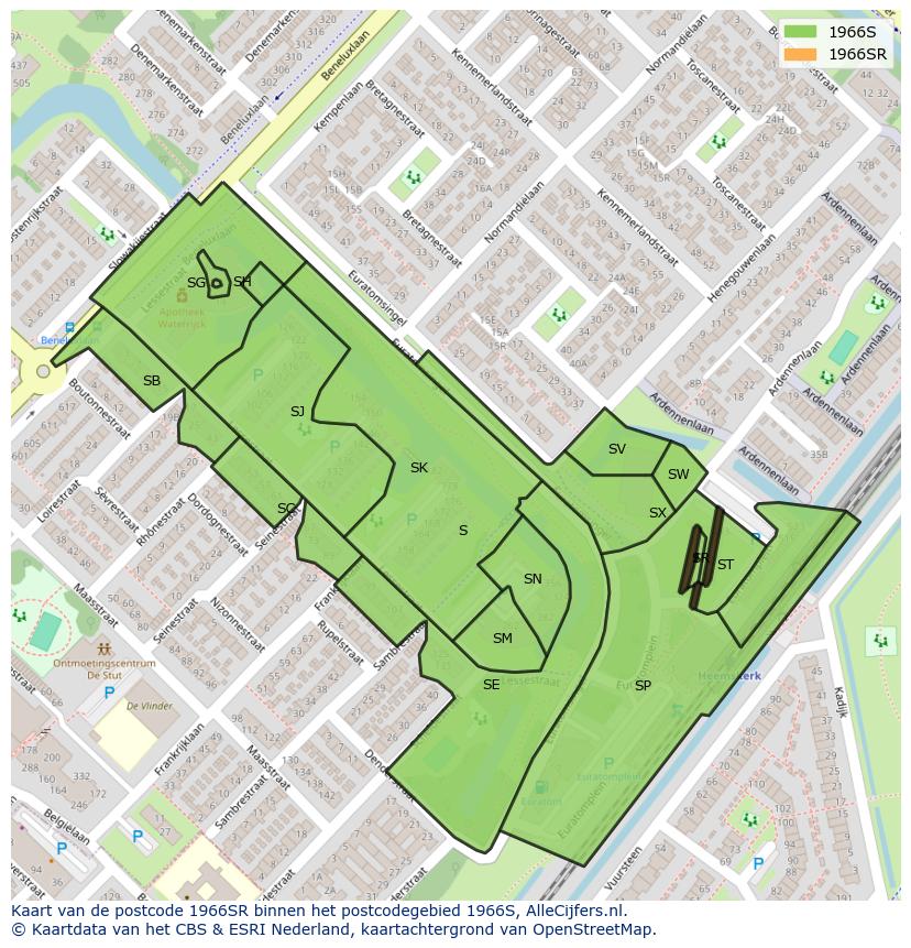 Afbeelding van het postcodegebied 1966 SR op de kaart.
