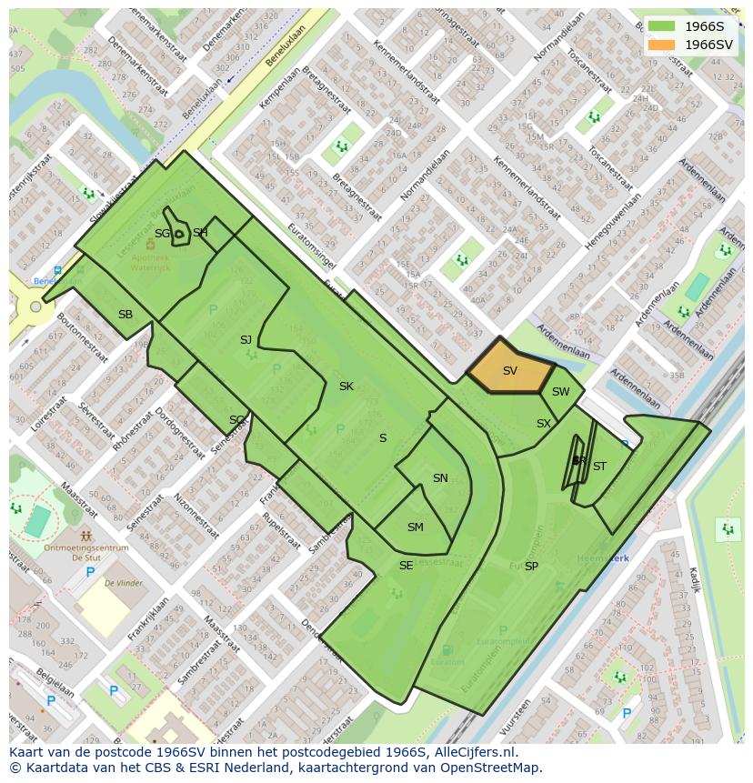 Afbeelding van het postcodegebied 1966 SV op de kaart.