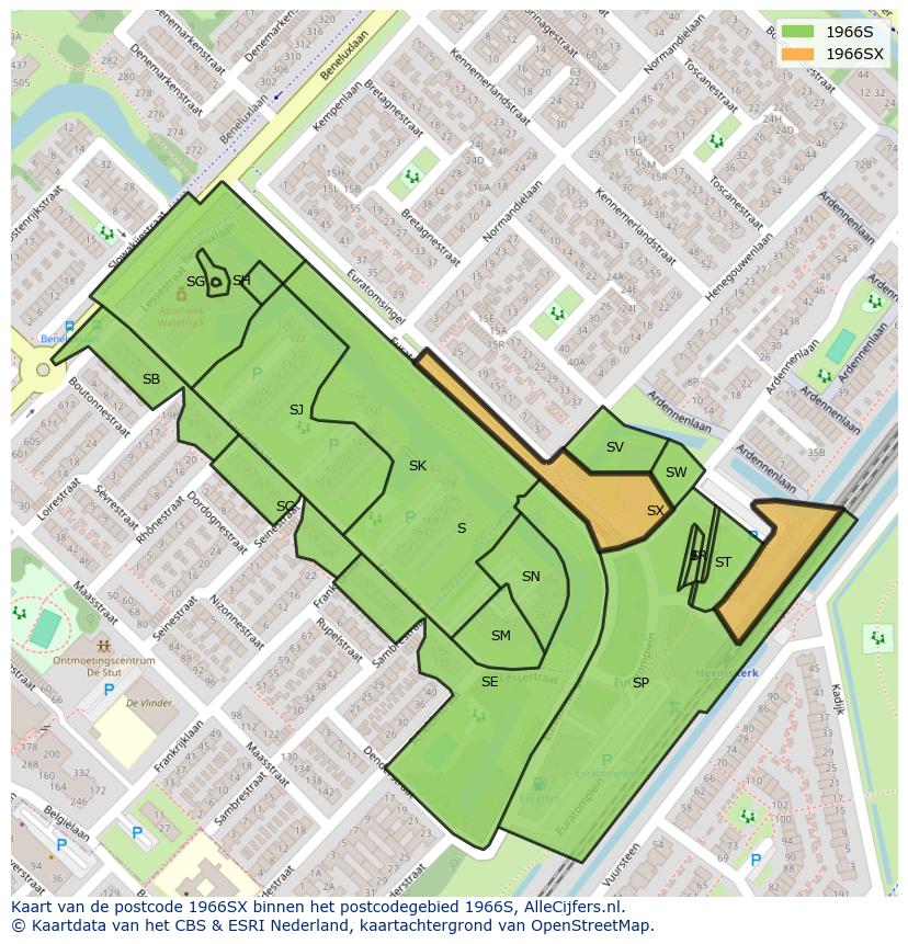 Afbeelding van het postcodegebied 1966 SX op de kaart.