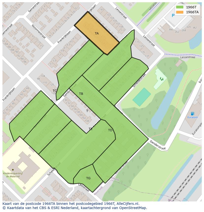 Afbeelding van het postcodegebied 1966 TA op de kaart.